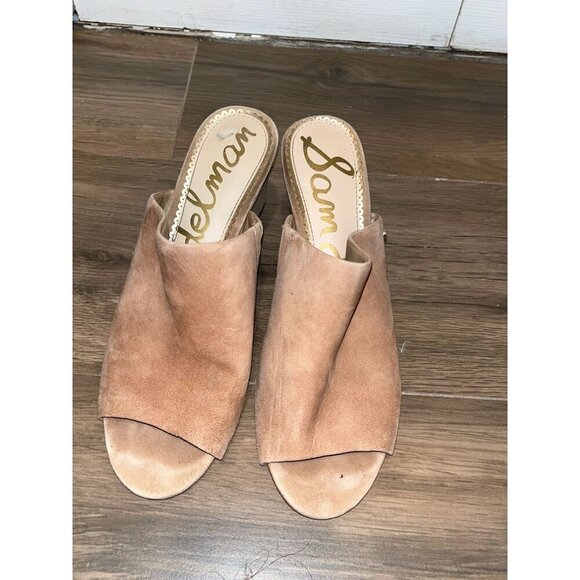 Sam Edelman Beige Open-Toe Slip On Suede Wedge Heeled Mules Women's Size 9 - Picture 2 of 8